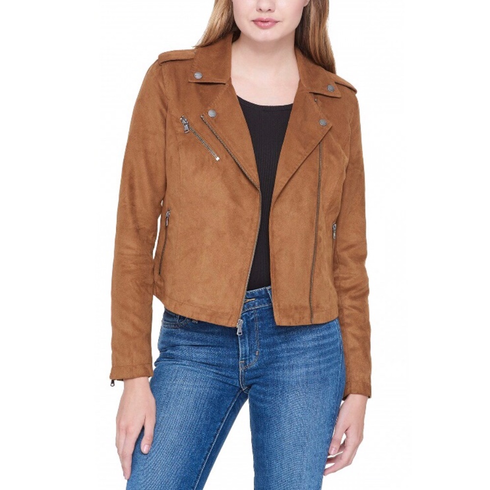 Levi’s Asymmetrical Faux Suede Tan Moto Jacket S
